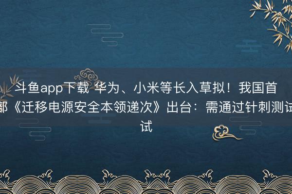 斗鱼app下载 华为、小米等长入草拟！我国首部《迁移电源安全本领递次》出台：需通过针刺测试