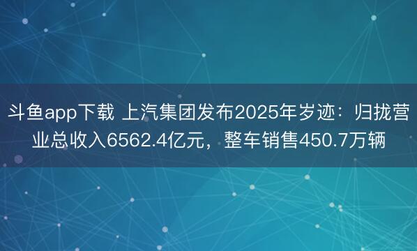 斗鱼app下载 上汽集团发布2025年岁迹：归拢营业总收入6562.4亿元，整车销售450.7万辆