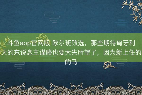 斗鱼app官网版 欧尔班败选，那些期待匈牙利变天的东说念主谋略也要大失所望了，因为新上任的马